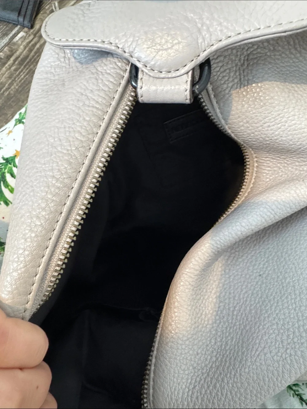 Leather Sling Backpack in Light Taupe